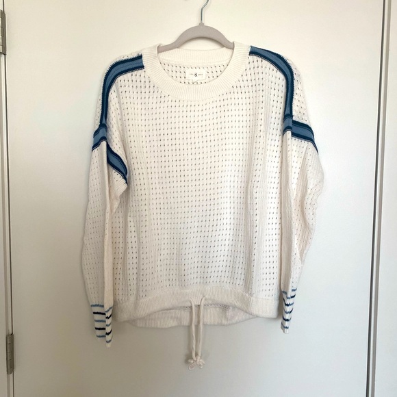 Lou & Grey Striped Pointelle Drawstring Sweater. Size Large. - Picture 3 of 6